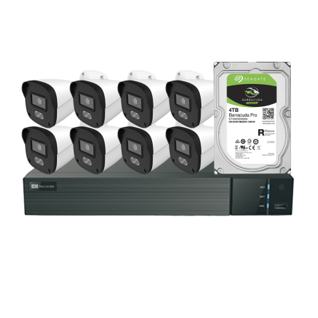 KIT CCTV IP NVR 8CH PoE + 8 TUBULAR 4MP 2.8mm+HDD4TB