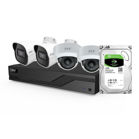KIT CCTV IP NVR 4CH PoE+2 x DOME/2 TUBULAR 2MP 2.8mm+HDD2TB