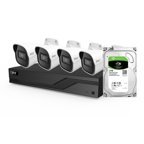 KIT CCTV IP NVR 4CH PoE + 4 TUBULAR 2MP 2.8mm+HDD2TB