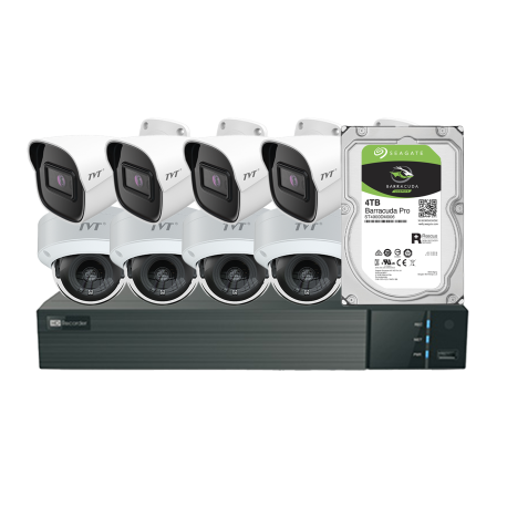 KIT CCTV IP NVR 8CH PoE+4 x DOME/4 TUBULAR 2MP 2.8mm+HDD4TB